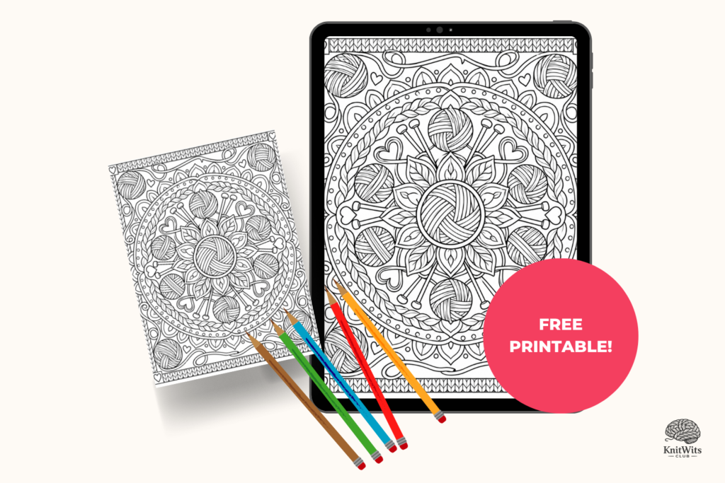 Download a free yarn coloring page for knitters and yarn lovers. Print this detailed yarn mandala at home for a fun, relaxing creative break.
