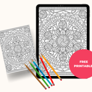 Download a free yarn coloring page for knitters and yarn lovers. Print this detailed yarn mandala at home for a fun, relaxing creative break.